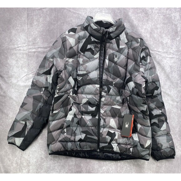Spyder Puffer Jacket Men's XXL xl Geared Synthetic Down Black Gray Camo … - Picture 3 of 10
